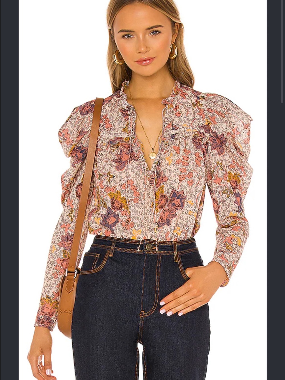 Ulla Johnson Remy Top Women Size 2 Long Sleeve Floral Blouse Puff Sleeve B15